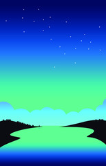 lake in an island scenery wallpaper vector design