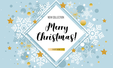 Fototapeta na wymiar Christmas, new year, winter sale banner. Poster, background, flyer, invitation card, template design with winter elements. Vector illustration EPS 10