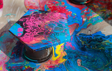 Ceramic tiles filled with acrylic paint technology liquid art