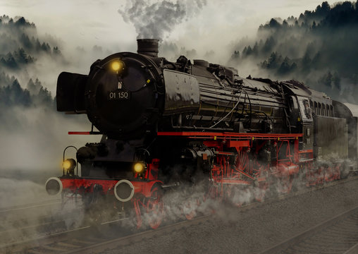vintage black steam powered railway train - Powered by Adobe