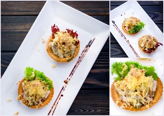 Collage of restaurant dishes. Tasty dishes for the restaurant.