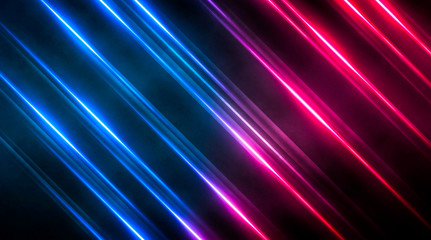 Fototapeta premium Dark abstract futuristic background. Neon lines, glow. Neon lines, shapes. Pink and blue glow. 