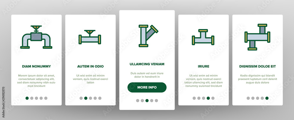 Poster pipeline onboarding mobile app page screen vector thin line. steel pipeline steel pipe connector and