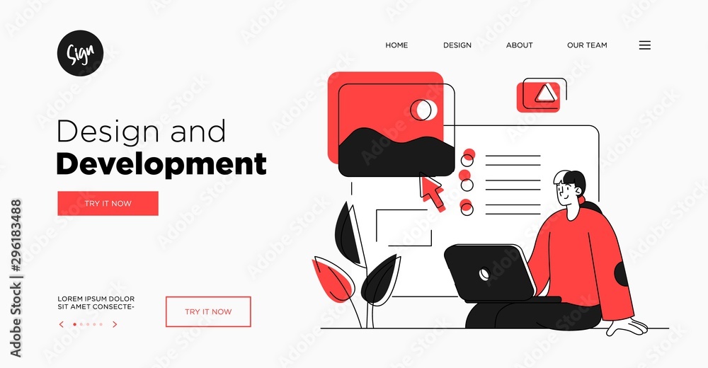 Wall mural presentation slide template or landing page website design. business concept illustrations. modern f
