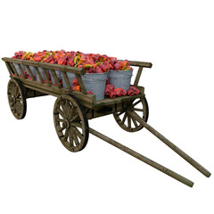 Red, yellow pepper in a wooden cart