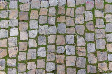 Road stone background texture, street tile texture top view