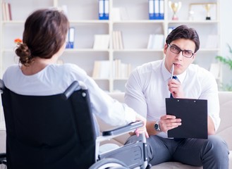 Patient visiting psychotherapist to deal with consequences of tr