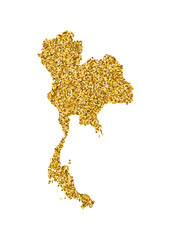 Obraz premium Vector isolated illustration with simplified Thailand map. Decorated by shiny gold glitter texture. New Year and Christmas holidays' decoration for greeting card