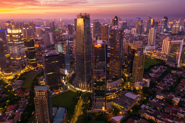 Fototapeta premium Modern skyscrapers at twilight time in Jakarta