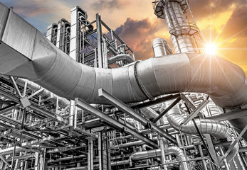 Oil and gas refinery plant form industry petroleum zone,Refinery equipment pipeline steel at...