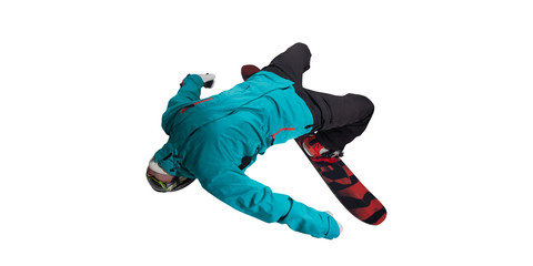 Fototapeta premium Snowboarding isolated on white.