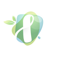 L letter logo with negative space at green watercolor splash background.