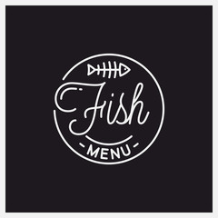 Fish menu logo. Round linear logo of fish bones