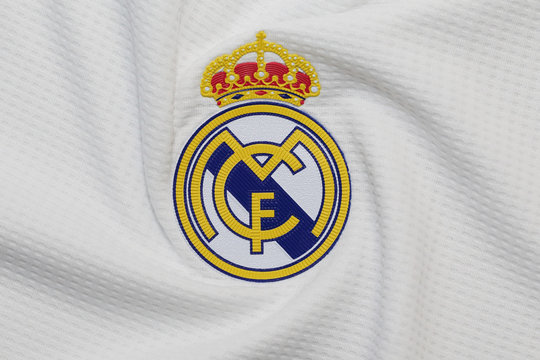 The logo of Real Madrid football club on an official jersey