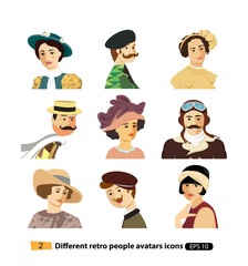 Retro Character avatars vactor cartoon flat isolated