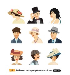 Men Women Retro Avatars vector set isolated on white