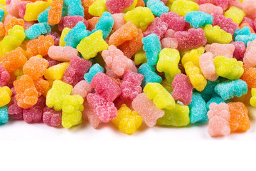 Jelly sweats bears background. Top view.