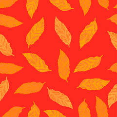 Obraz premium Vector seamless background with colorful illustration of leaves. Can be used for wallpaper, pattern fills, web page, surface textures, textile print, wrapping paper