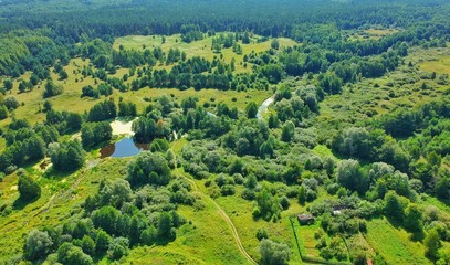 Fototapeta premium Rural summer landscape from the drone