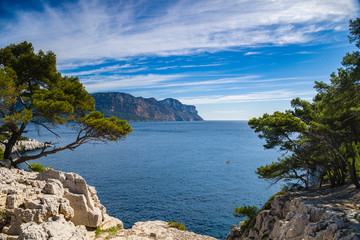 Beautiful nature of Calanques on the azure coast of France. - obrazy, fototapety, plakaty