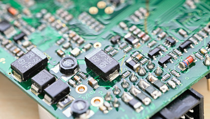 Electronic components on printed circuit board.