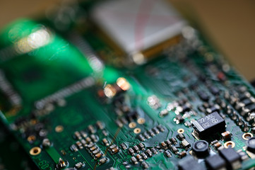 Fototapeta na wymiar Electronic components on printed circuit board.