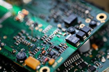 Electronic components on printed circuit board.