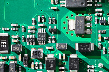 Electronic components on printed circuit board.