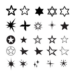 Simple star icons.Outline sparkles, shining burst. Vector symbols star isolated on white background.