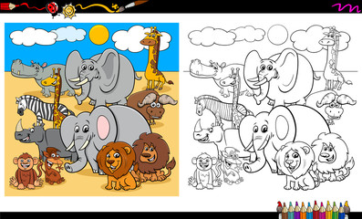 safari animal characters group coloring book