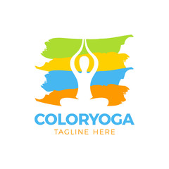 Silhouette of Yoga man or Woman sitting on a colorful brush background