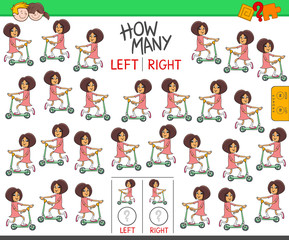 counting left and right pictures of cartoon girl on scooter