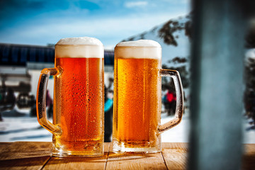 cold fresh beer and winter time 