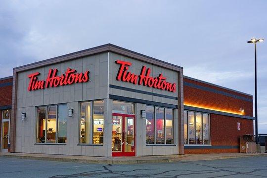 HALIFAX, NOVA SCOTIA -7 OCT 2019- View of a Tim Hortons fast food restaurant in Halifax, Nova Scotia, Canada.