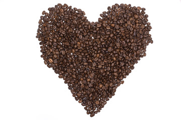 heart-shaped coffee beans taken from above