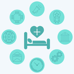 Fototapeta premium Hospital bed vector icon sign symbol