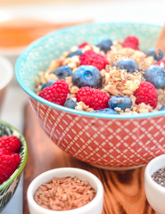 breakfast buckwheat porridge with raspberries and blueberries