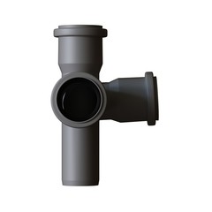 Plastic sewer pipe grey on white background, isolated. 3D rendering of excellent quality in high resolution. It can be enlarged and used as a background or texture.