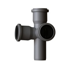 Plastic sewer pipe grey on white background, isolated. 3D rendering of excellent quality in high resolution. It can be enlarged and used as a background or texture.