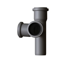 Plastic sewer pipe grey on white background, isolated. 3D rendering of excellent quality in high resolution. It can be enlarged and used as a background or texture.