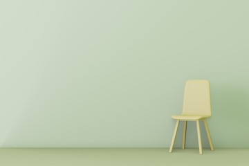 Light yellow chair in light green living room. Minimal style concept. pastel color style. 3D render.