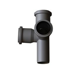 Plastic sewer pipe grey on white background, isolated. 3D rendering of excellent quality in high resolution. It can be enlarged and used as a background or texture.