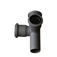 Plastic sewer pipe grey on white background, isolated. 3D rendering of excellent quality in high resolution. It can be enlarged and used as a background or texture.