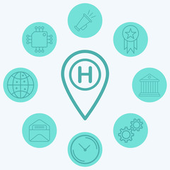 Hotel location pin vector icon sign symbol