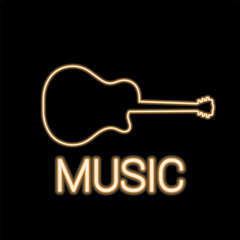 Guitar orange glowing neon ui ux icon. Glowing sign logo vector