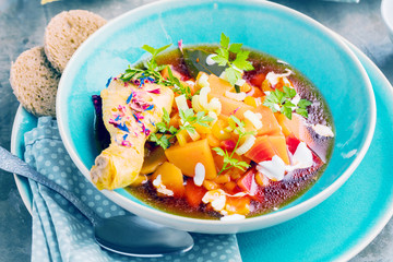 Homemade delicious warming chicken soup