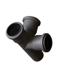 Plastic sewer pipe grey on white background, isolated. 3D rendering of excellent quality in high resolution. It can be enlarged and used as a background or texture.