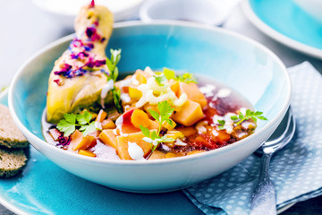 Homemade delicious warming chicken soup