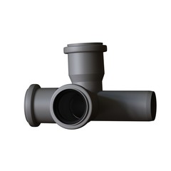 Plastic sewer pipe grey on white background, isolated. 3D rendering of excellent quality in high resolution. It can be enlarged and used as a background or texture.