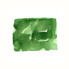 Eden color rectangular watercolor stain. Dark green right-angled shape. Hand drawn isolated element on white background
